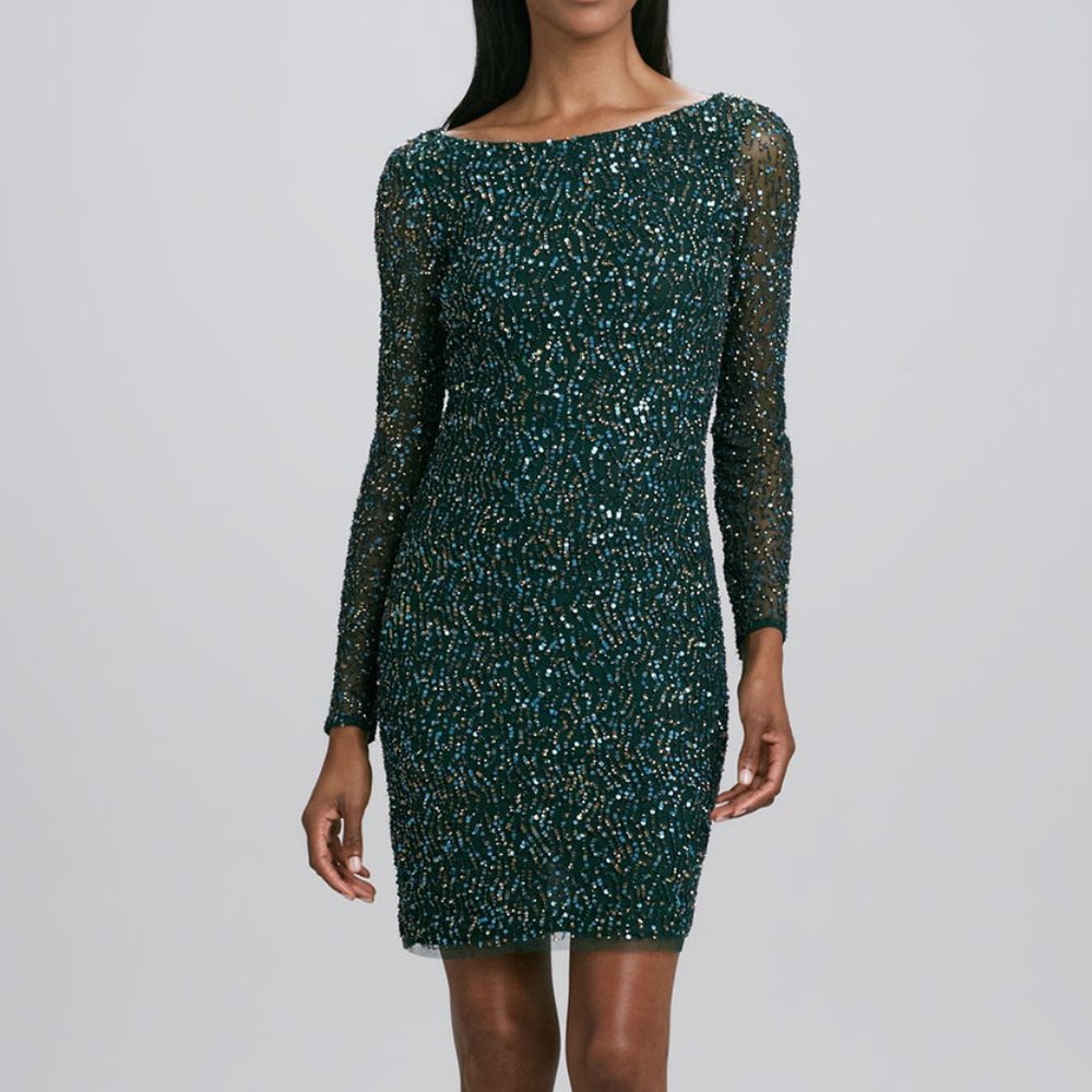 Aidan Mattox Sequined Long Sleeve Cocktail Dress
